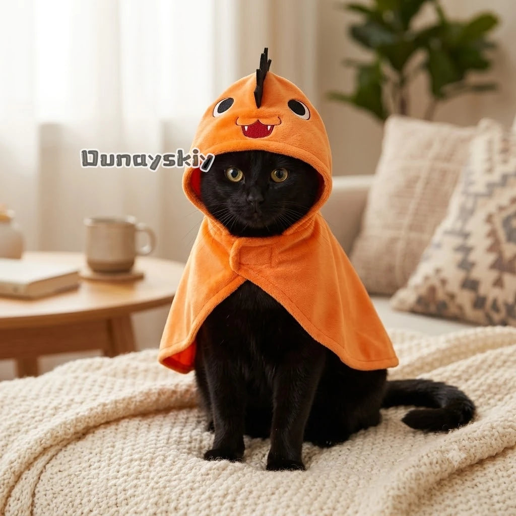 Pochita Pet Clothes Cat Dog Cloak Anime Cosplay Halloween Pet Prop Costume Soft Warrm Puppy Transformation Clothes Cosplay
