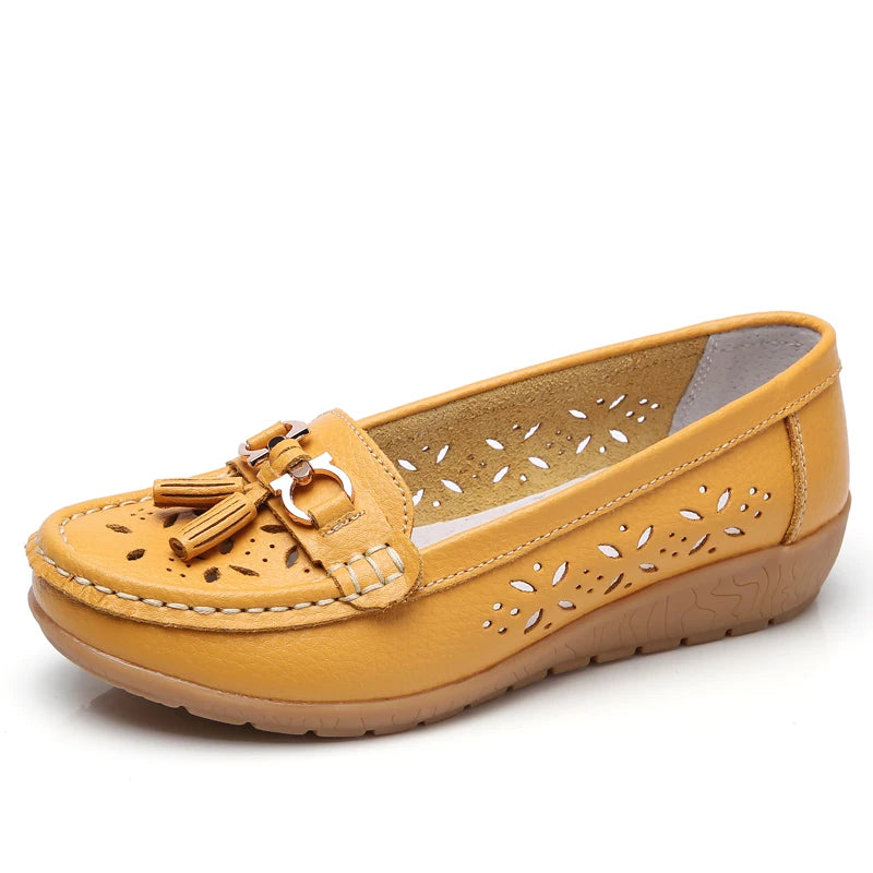 Women Wedge Flats Genuine Leather Slip On Loafers Moccasins Casual Shoes Luxury Brand Designs Big Size 41 42 43