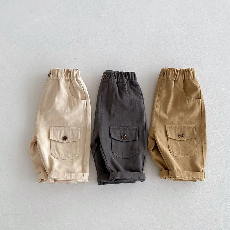 kids Casual Pants 0-5T  Children Girls Cute Solid Color Loose Trousers Boys Thin Style Cargo Pants