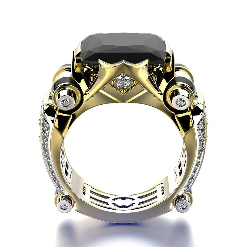 Luxury Mens Jewellery Rings for Men Gothic Stainless Steel Ring Gold Color Square Stone Fidget Ring Vintage Jewelry