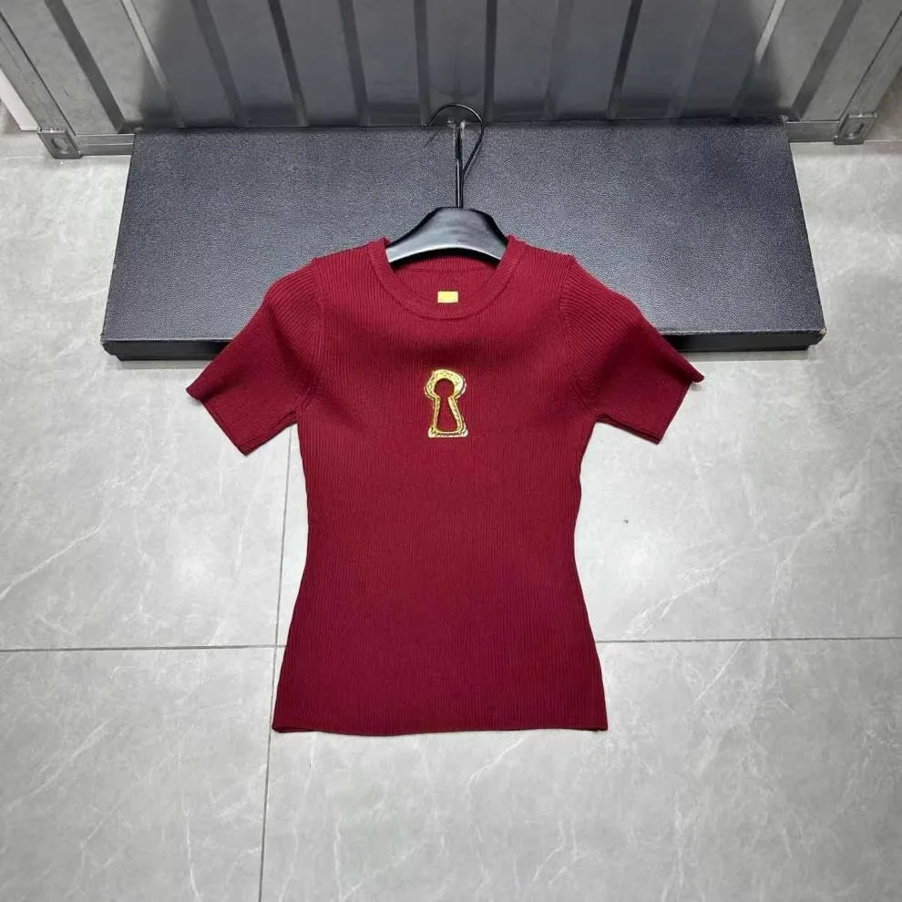 High Quality Summer New Hollowed Out Stand Up Collar Knitted Sweater Tshirt Women Commuting Slimming Sweater T-shirts Top