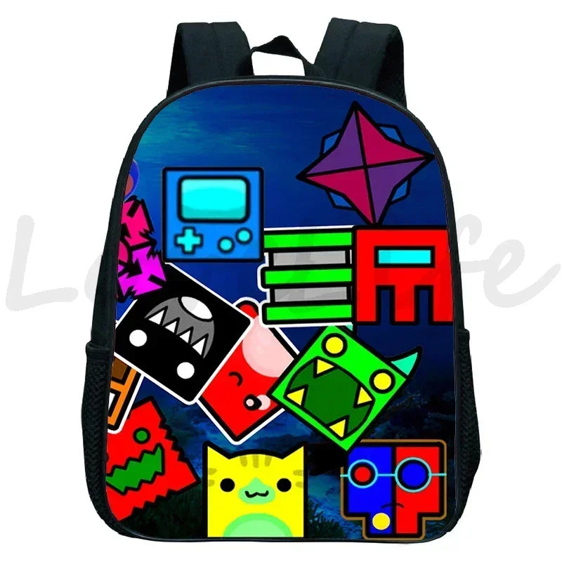 Children Backpack Anime Small Bookbag Kids Cartoon School Bags  Angry Geometry Dash Kindergarten Backpacks Boys Girls Rucksack