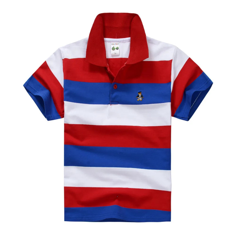 Kids Polo Shirts Summer Children's Short Sleeve Boys Top Polo Shirt Color Striped 2Y-12Y Teens Cotton Girls School Shirts