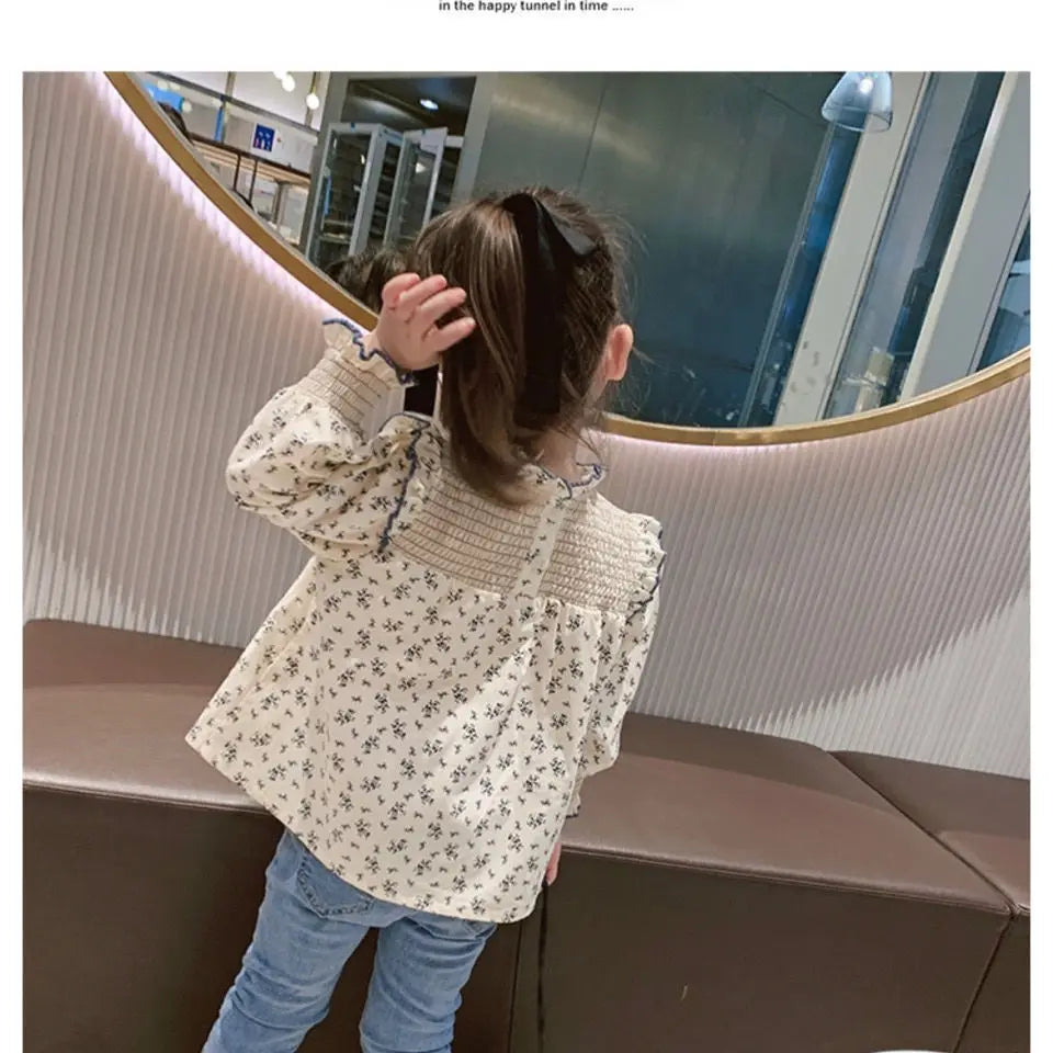 Children's Shirts Floral Print Long Sleeve Doll Children Shirts Girls Blouse Kids Clothes for 2 To 7 Years Toddler Girl Clothes