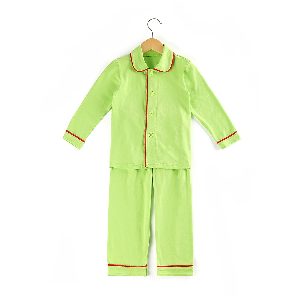 Mudbala Kids Fall Winter Cotton Pajamas Sibling Matching Boys Girls Ruffle Pyjamas Button Up Homewear