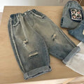 Kids Jeans Fashion Cartoon Ripped Denim Pants Jeans for Girls and Boys Korean Children Clothes Wide Leg Pants 2-10 Y Bottom Part