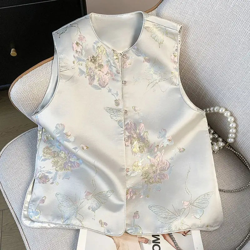 Thin Vest for Women Clothing Ethnic Style Print Vintage Clothes Streetwear Coats Women Jackets Chinese style Casual Summer