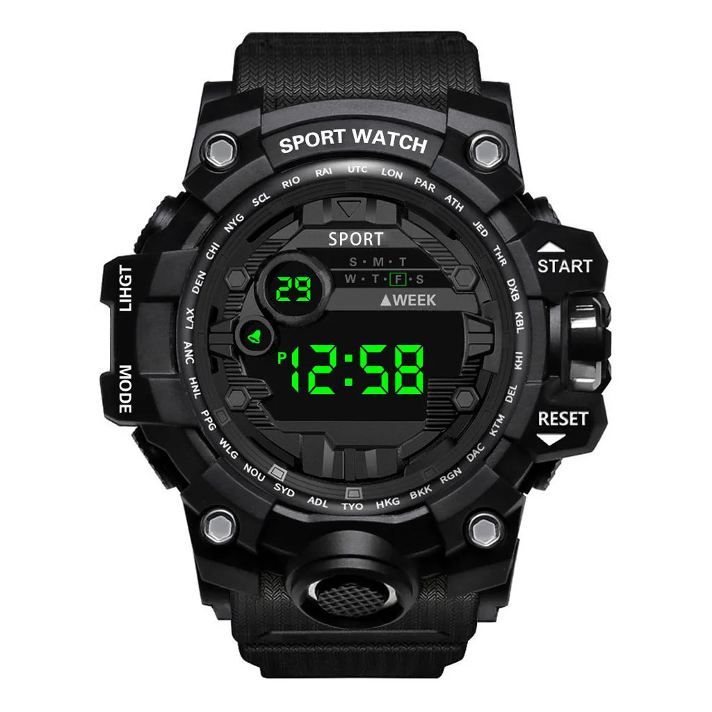 Men's Watch Fashion Sports Electronic Wristwatch Large Dial Multifunctional Waterproof Luminous Alarm Kids Male's Military Watch
