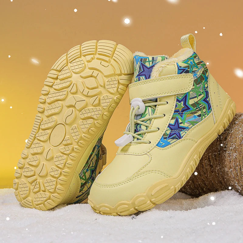 New Waterproof Kids Barefoot Snow Boots Wide Toe Winter Warm Fur Lined Shoes for Boys Girls Cold Weather Outdoor Snea