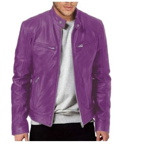 Men Coats Pu Jackets Thick Warm Coat Stand Collar Full Sleeve Zipper Jacket Open Stitch Casual Regular Autumn Winter 2024