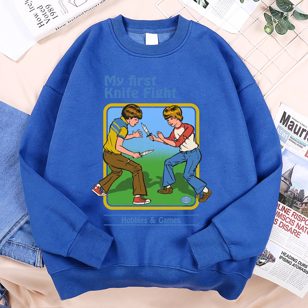 My First Knife Fight Hobbies Games Comics Hoodie Men Women Autumn Loose Warm Clothing Casual Casual Streetwear Crewneck Hoodies
