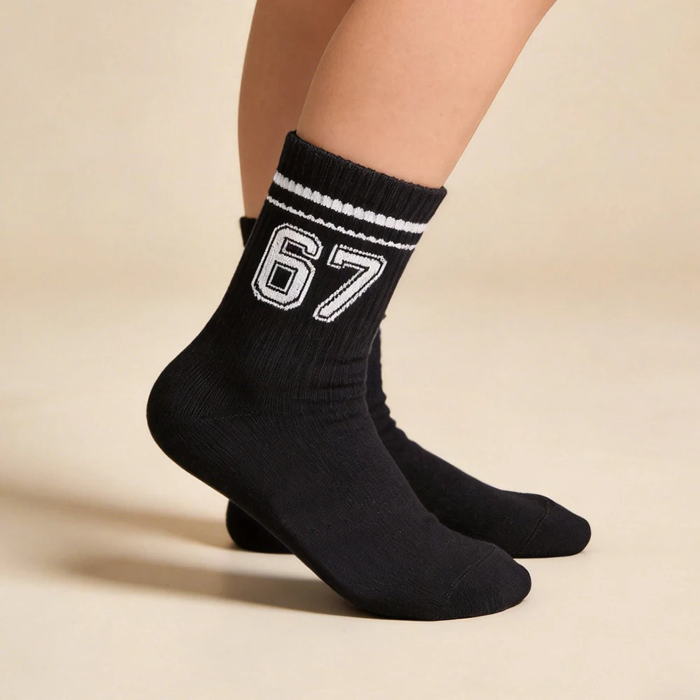 Kids' Basketball Socks 3-Pairs, Sporty Style with Number 67 Pattern, Breathable & Comfortable, Daily Wear, Ideal Birthday Gift f