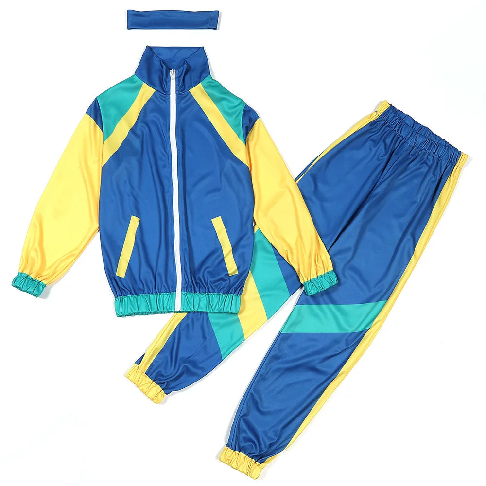 Boys and Girls 80s Tracksuit Hip Hop Costume Top Pants Sets Outfit Retro Disco Dance Sportswear Uniform for Kids Children