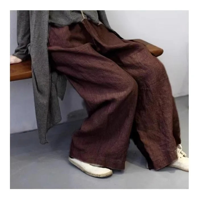 New Season Cotton Linen Dyed Pants Women's Artistic Casual Loose Yoga Wide Leg Pants High Waist Straight Cut Commute Sle