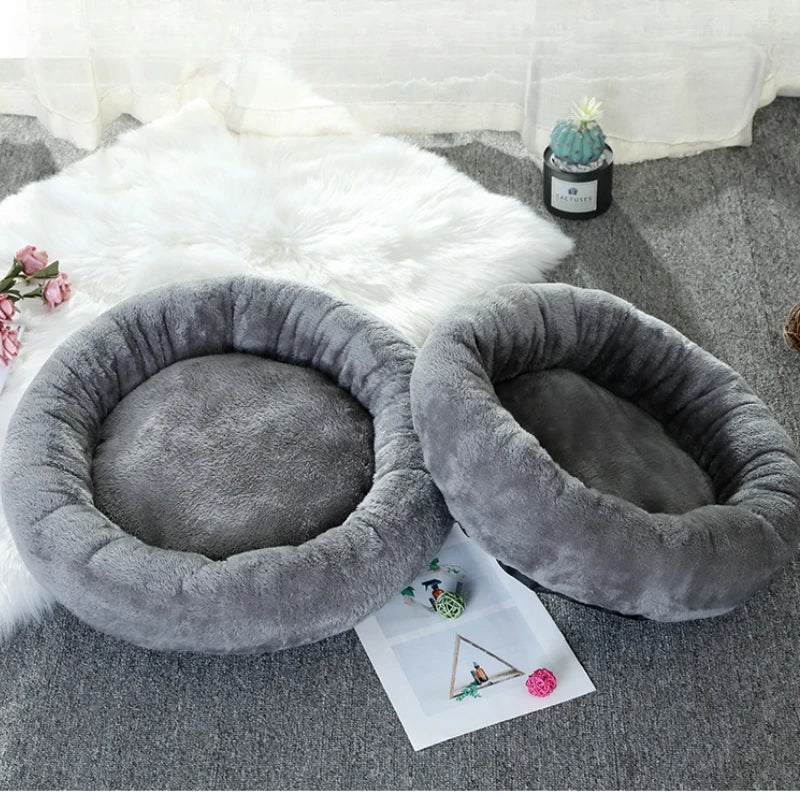 Pet Bed Warming Small Dog House Soft Sofa Donut Cat Bed Warming Indoor Round Pillow Kennel Cuddler Faux Fur Puppy Mat Dog Beds