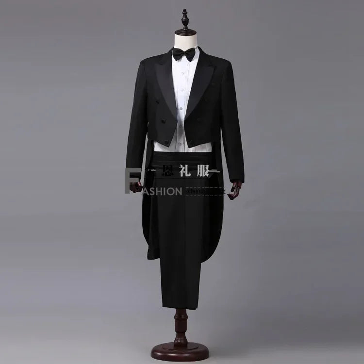 Men's Tailcoat Classic Modern White and Black Basic Style Mens Suit with  Singer Magician Stage Jacket Outfits