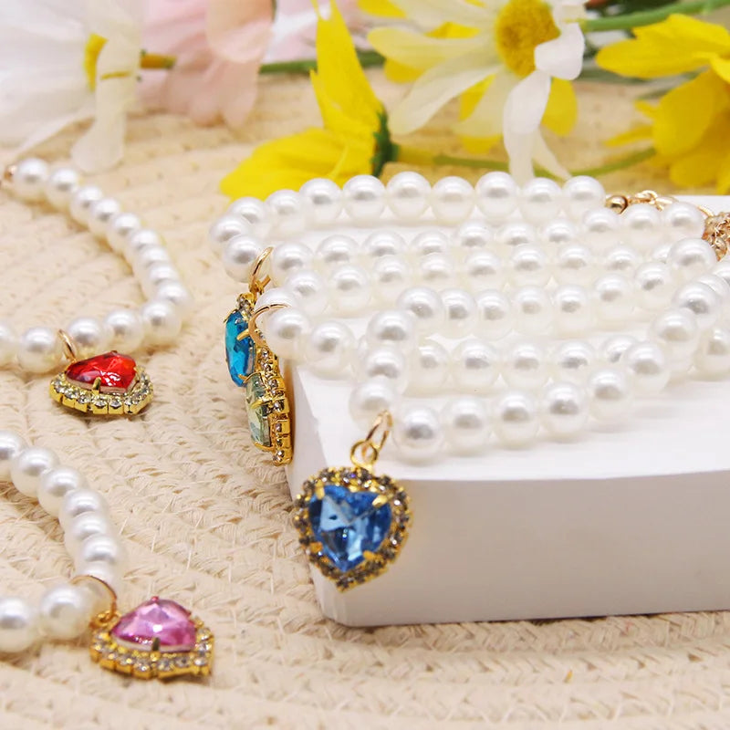 Cute Fashion Pet Supplies Cat Accessories Necklace Pearl Crystal Pet Collar Pearl Beaded  Solid Crystal Pendant Pet Products
