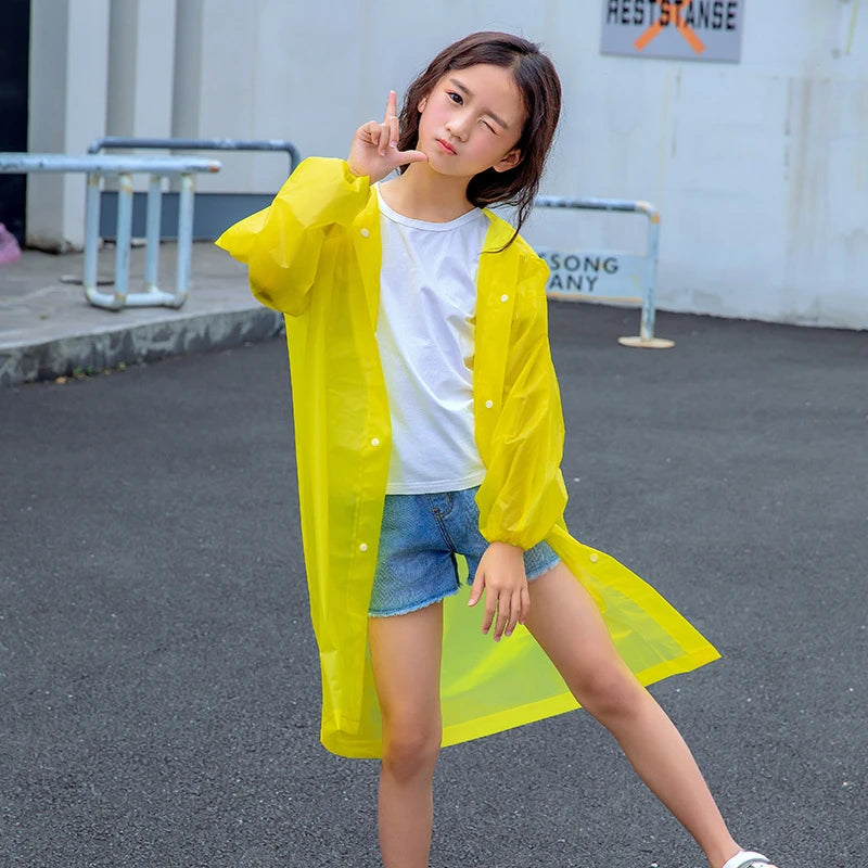 Kids Student Hooded Jacket Children Girl Boy Rain Coat Poncho Raincoat Cover Long Transparent Rainwear Waterproof Hooded