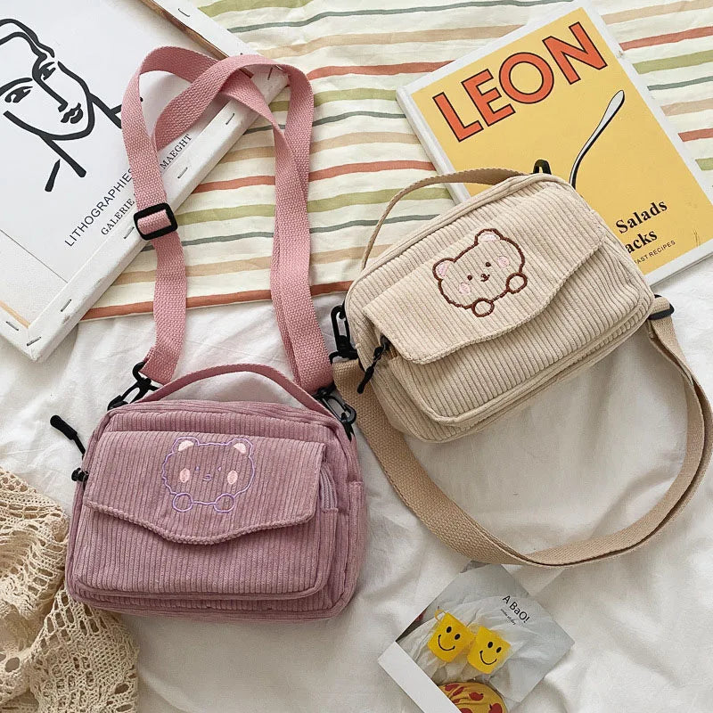 2024 New Girls Cute Bag Kids Cartoon Bear Single Shoulder Bag Children 4 Colors Embroidery Messenger Bag