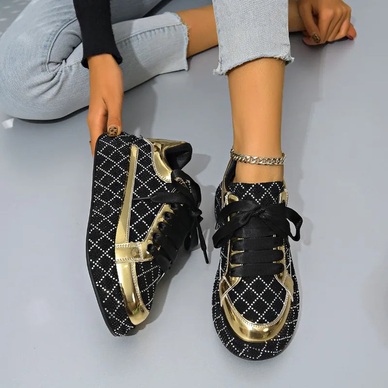 Designer Women's Sneakers Crystal Rhinestone Sparkles Shoes Luxury Platform Shoes Womens Trainers Fashion Lace-up Casual Shoes