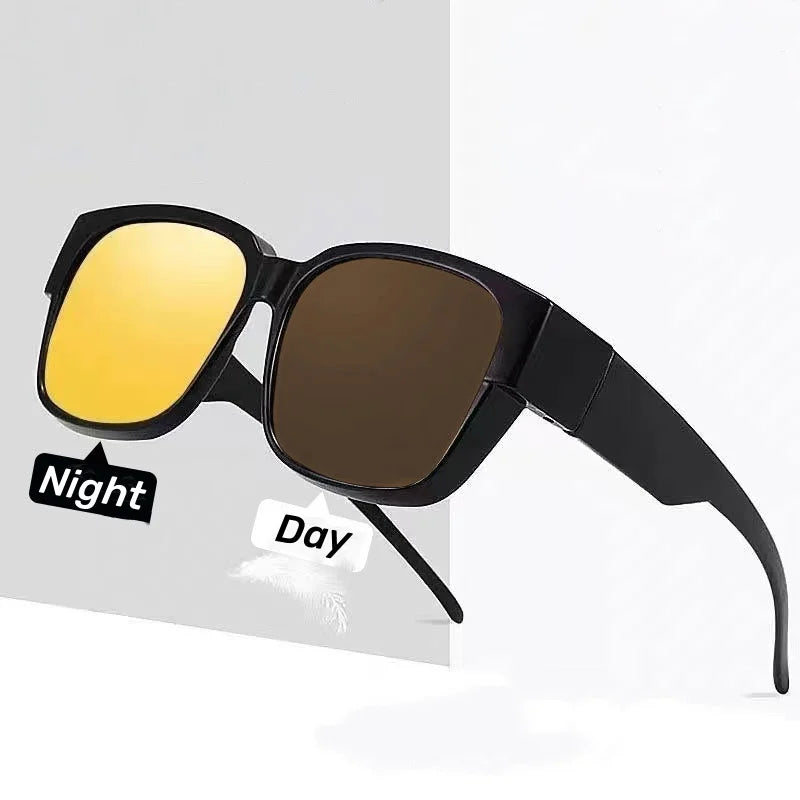 Men Night Vision Photochromic Sunglasses for Driving Women Myopia Sun Glasses Wear Over Retro Square UV Shades Fit Over Glasses
