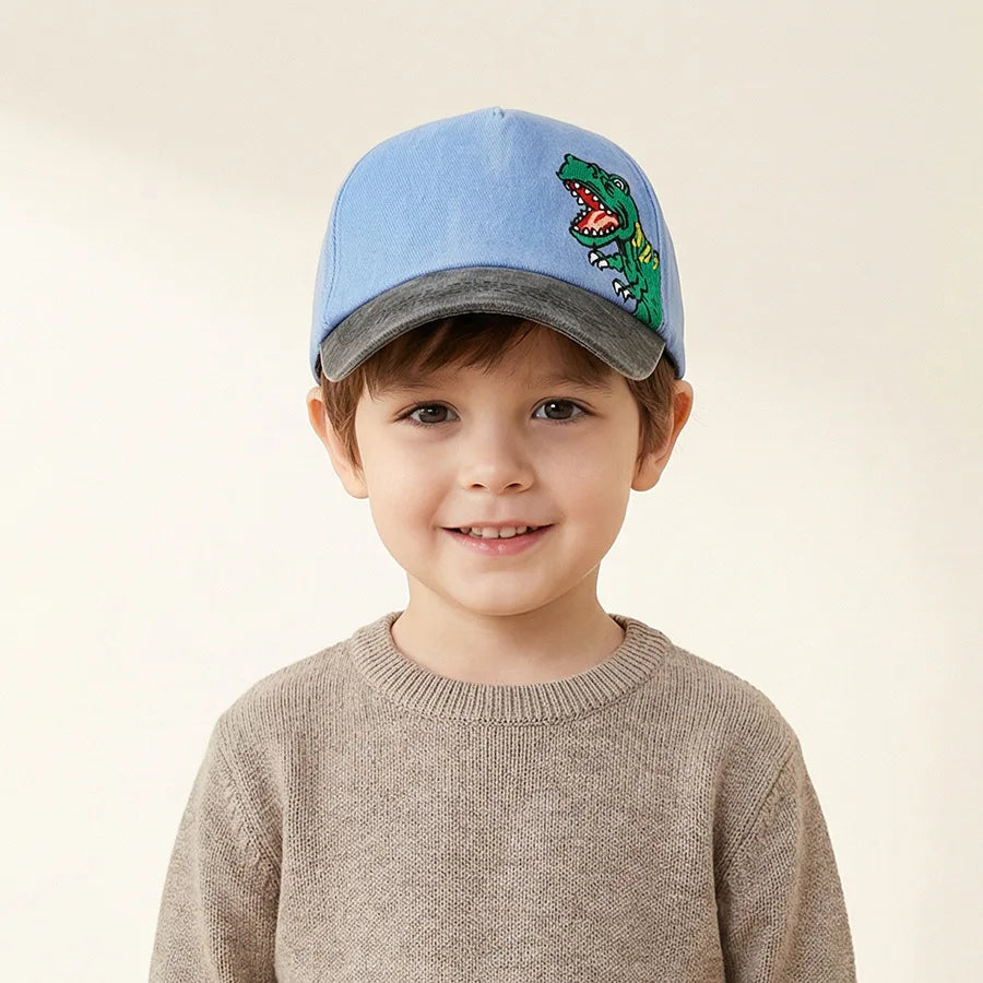 Children's Baseball Caps - Boys and Girls, Plaid Cotton Floppy Baseball Caps, Trendy Kids' Small Dinosaur Sun Protection Hats
