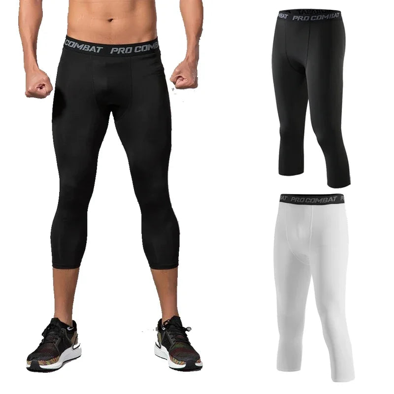 Men's Sports Cropped Pants Sportswear, Running Leggings Gym Leggings Male Compression Sweatpants MenCropped Capri Trousers