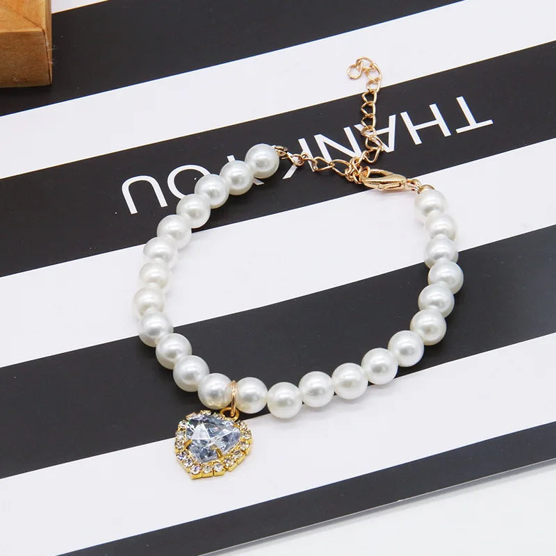 Cute Fashion Pet Supplies Cat Accessories Necklace Pearl Crystal Pet Collar Pearl Beaded  Solid Crystal Pendant Pet Products