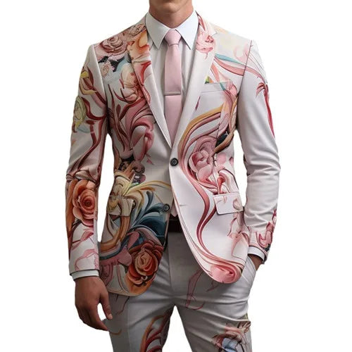 Digital Printed Patterned Suit Two-piece Suit 2025 New Fashion Men's Nightclub Bar Party Stage Cool Performance Suit Set