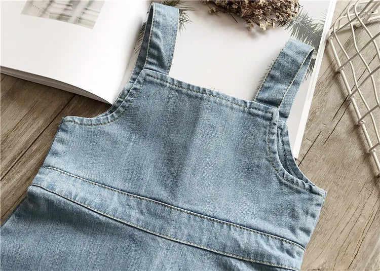Kids Clothing 2026 Spring and Summer New Fashionable Girls Stylish Dress Denim Washed Suspender Dress
