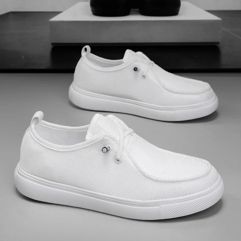 Men's Lace Up Loafers for Casual Wear, Lightweight Wide Canvas Loafers with Wide Toe Boxes, Boat Flat Walking Shoes Lazy People