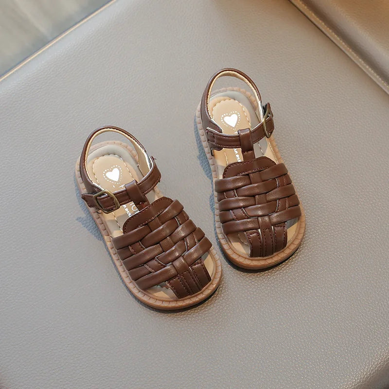 Kids Sandals 2026 Summer Sandals for Boy Fashion Children Cut-Outs Beach Shoes Braided Style Causal Walking Flat Sandals
