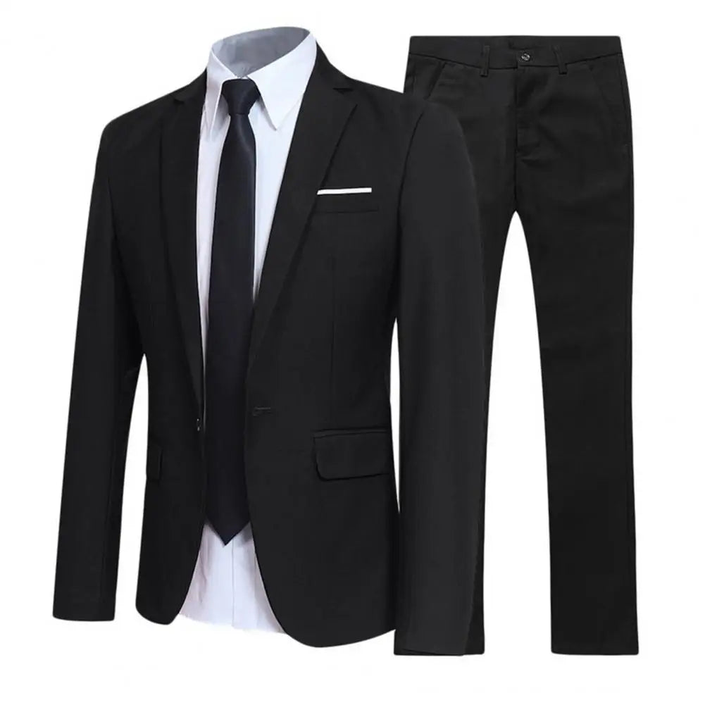 2026 Men Suit Set Turndown Collar Formal Business Suit Male Blazer Jacket Pants Set Job Interview Gentleman Suit Slim Wedding Se