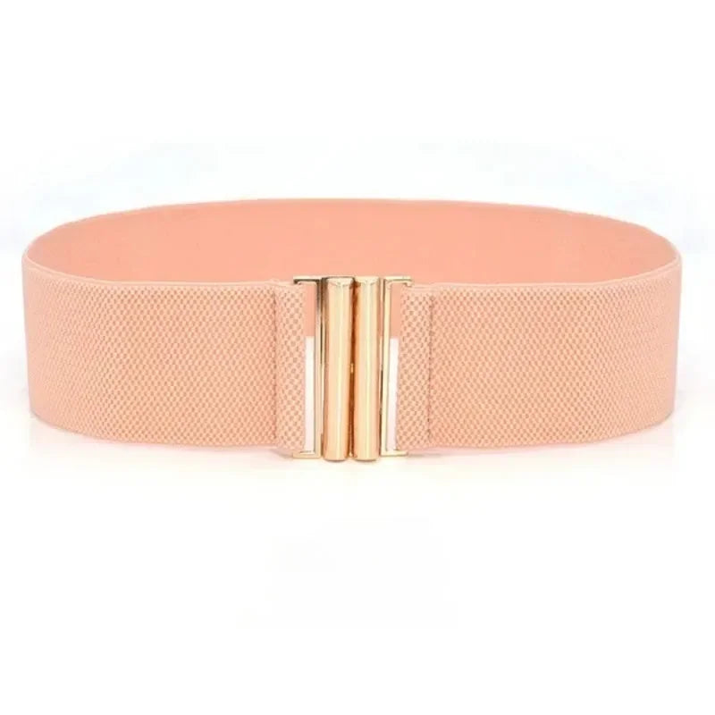 Women Elastic Band Wide Belts Simple Down Coat Waist Belt Female Black Strap Dress Decoration Accessories Metal Buckle Waistband