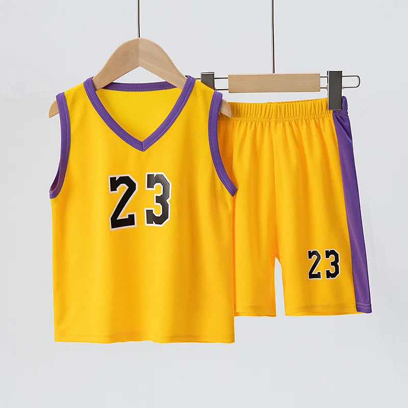 Boys Basketball Clothes Sets Summer Sports Ball Suit Girls Vest Sleeveless V-Neck Top Shorts 2 Pieces Children's Football Outfit