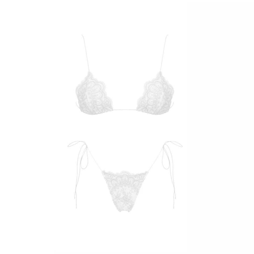 Mesh Bikini with Pants Swimsuit Brazilan Bikini Set Swimwear for Women Lace Halter Shirring 3 Pcs Bathing Suits Summer Female