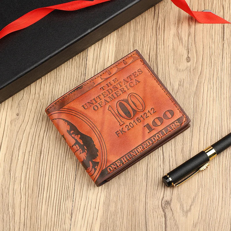 INEYES Men's Fashion Wallet Dollar Bill Design PU Leather Slim Bifold with Magnetic Closure &ID Window Front Pocket Money Holder