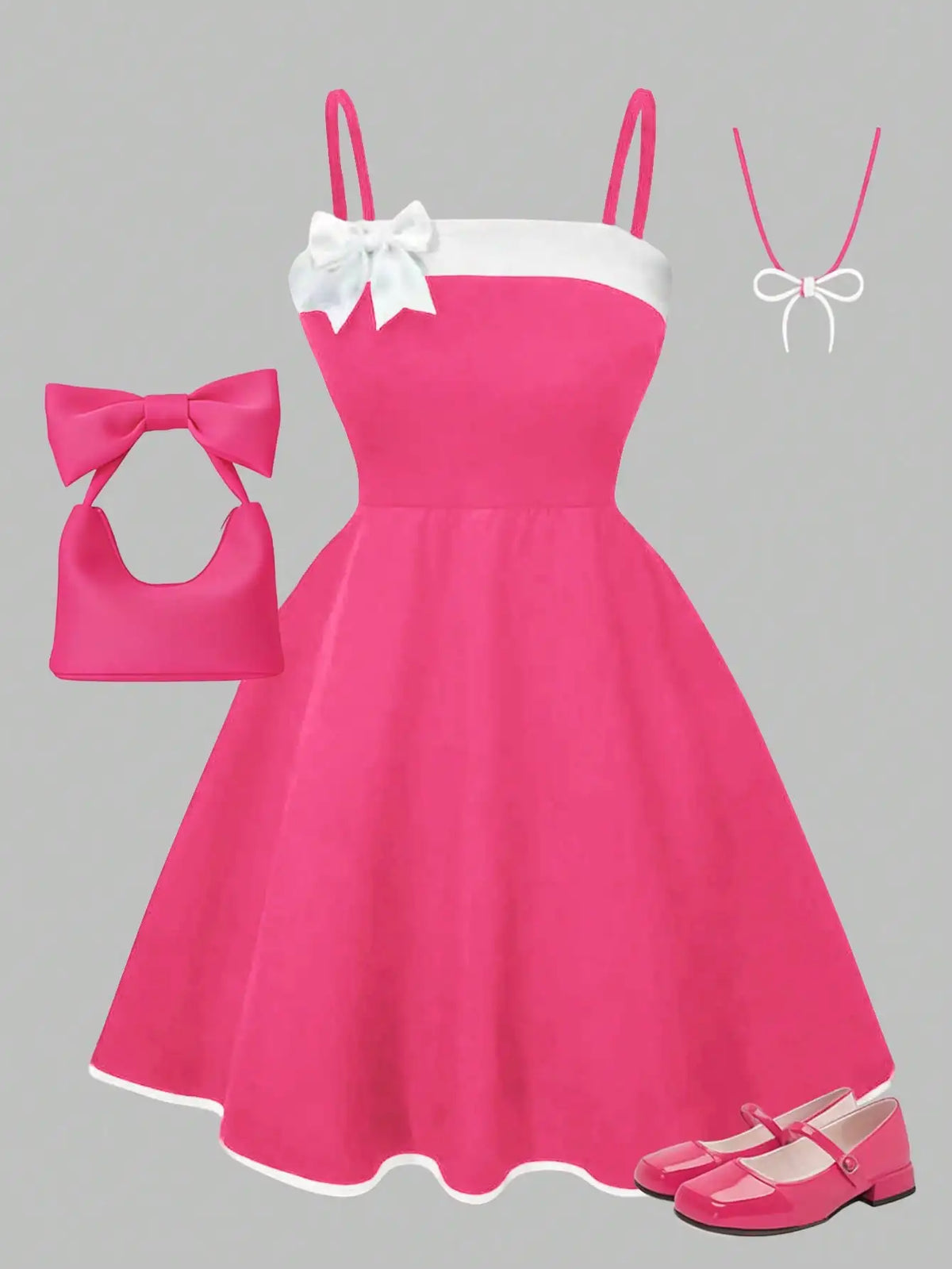 Girls' dress summer outfit; children's summer bow dress; girls' medium and large dress for parties, outdoors, travel