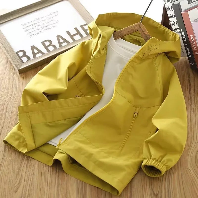 Boys Hooded Jacket Spring Autumn 2026 New Teenage Kids Thin Casual Loose Solid Zip Up Coat Children Outerwear 120-170CM