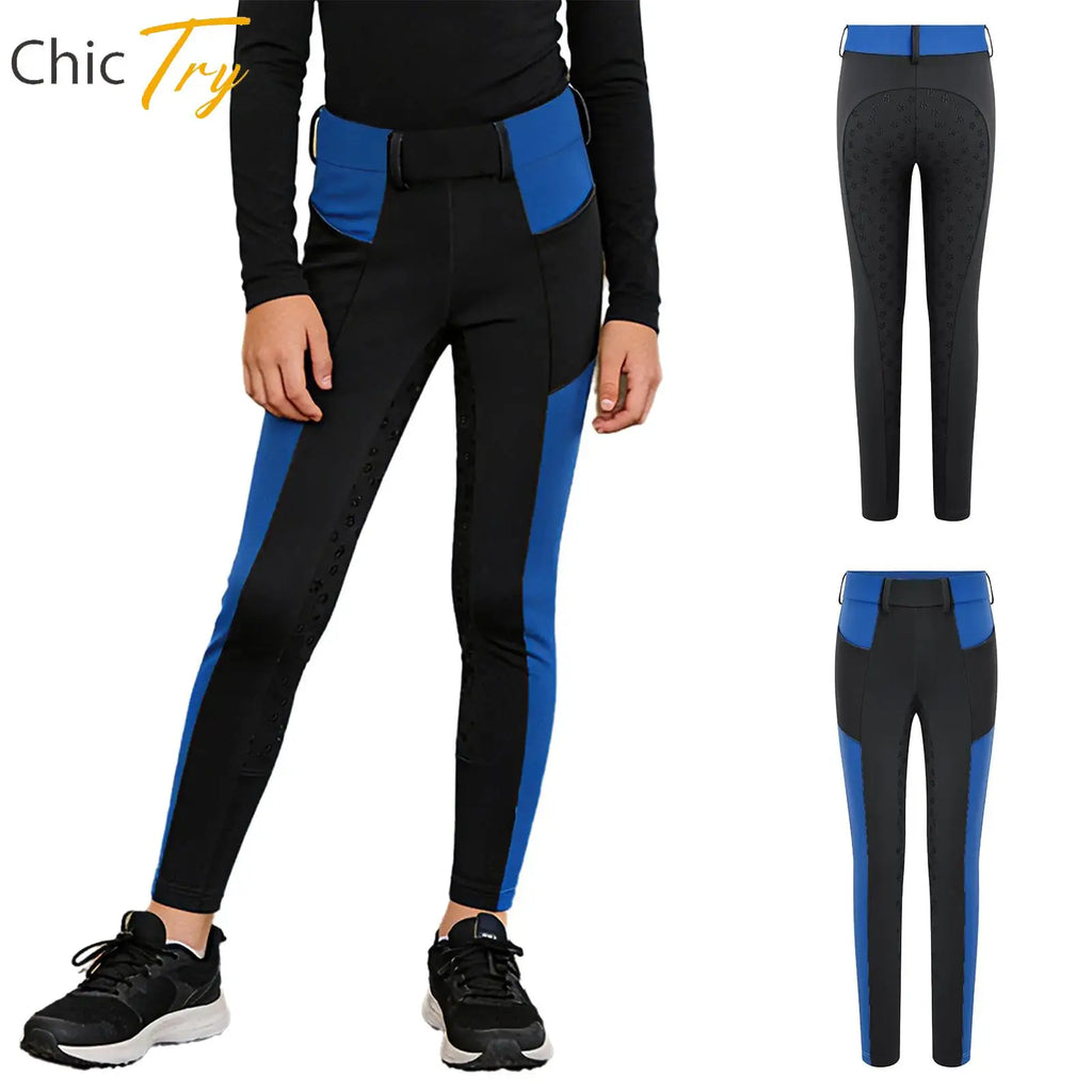 Unisex Kids Boys Girls Horse Riding Sports Clothes Anti-skid Full Seat Equestrian Pants Leggings Workout Bottoms Daily Wear