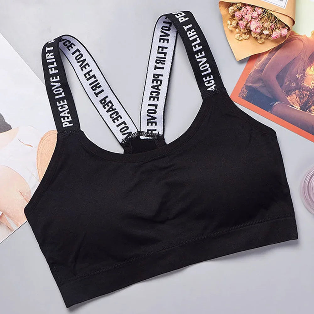 Sports Underwear Women Yoga Fitness Seamless Crop Top Wide Letter Straps Comfortable Workout Activewear Back Without Underwire