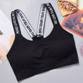 Sports Underwear Women Yoga Fitness Seamless Crop Top Wide Letter Straps Comfortable Workout Activewear Back Without Underwire I