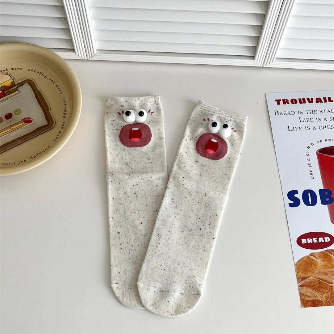 Funny Expression Women's Socks Spring Summer School Students Wearing Cute Cartoon Big Eyes Men Socks Friends Birthday Gifts