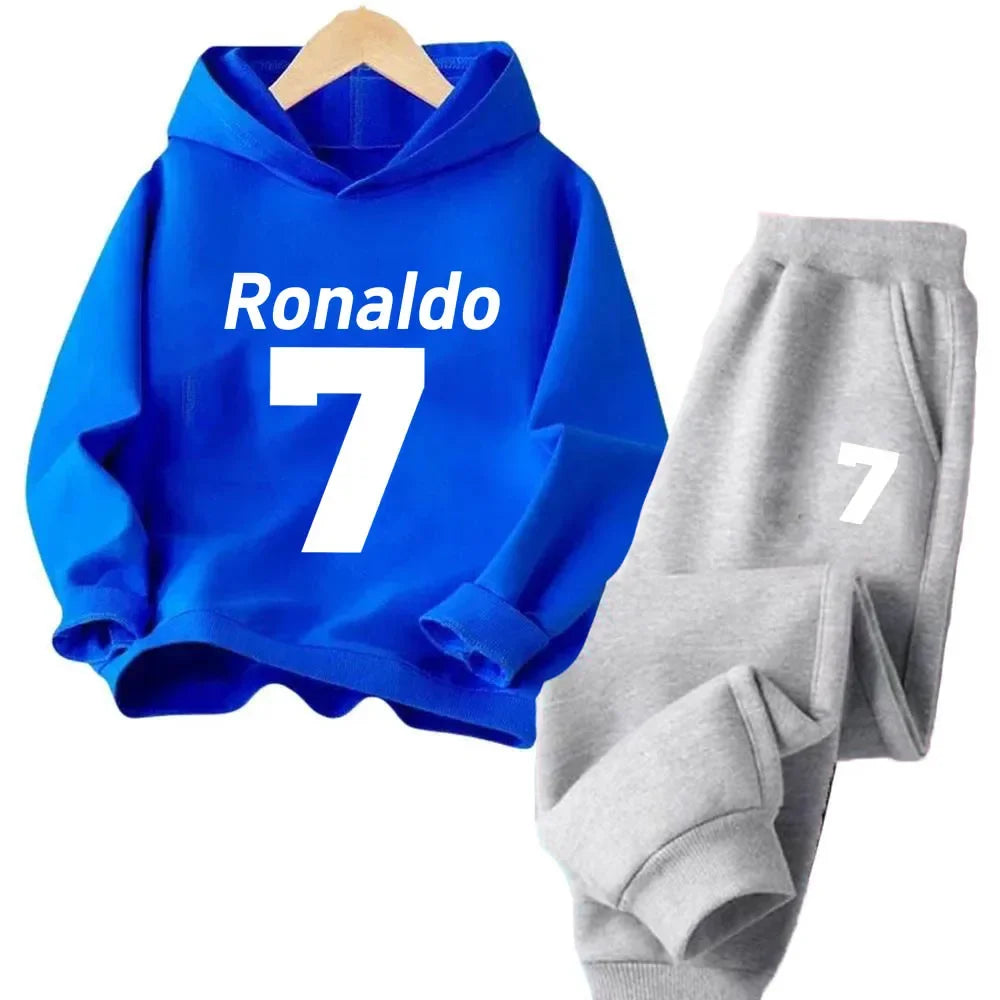 Ronaldo Kids' Sportswear Set: Minimalist Print Hoodie and Pants – A Christmas Gift for Boys and Girls