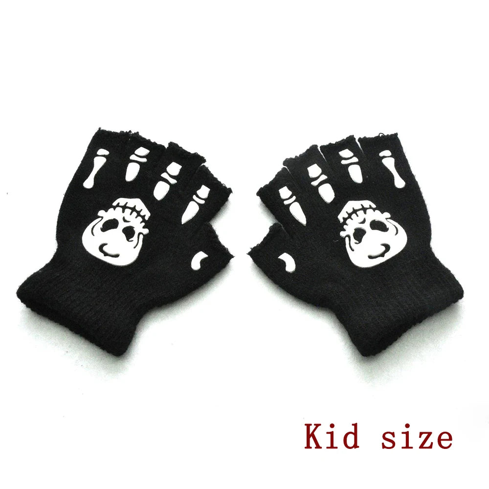 Luminous Gloves Childs Halloween Supplies For Winter Hand Warmer Bone Skull Grimace Mitten Non Slip Horror Hand Keep Warm Gloves