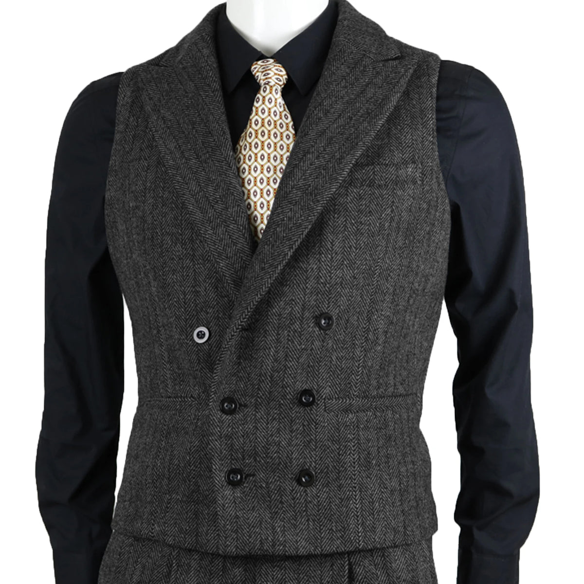 Men Suit Vest Brown Herringbone Tweed Slim Fit Waistcoat Double Breasted Sleeveless Jacket For Wedding Party Prom Suit Vests