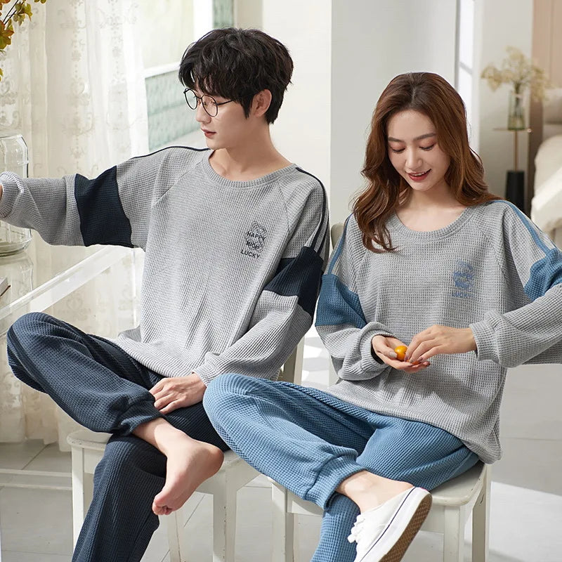 Cartoon Cute Pajamas Set For Women Men Cotton Couples Homewear Autumn Spring Long Sleep Tops Pant Nightwear Mujer hombre