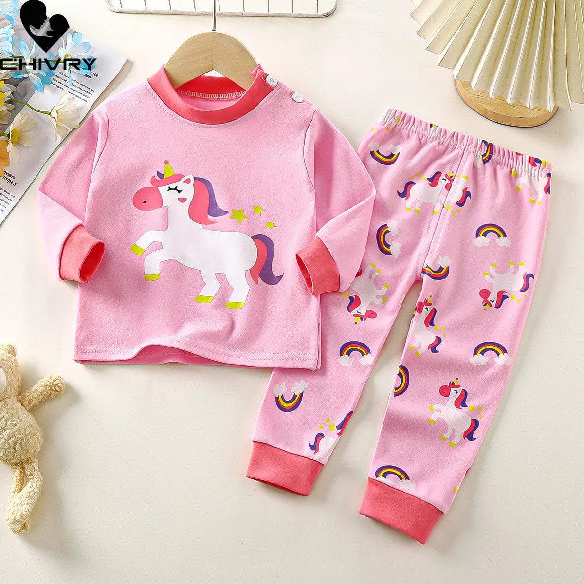 Boys Girls Autumn Pure Cotton Pajamas Kids Cartoon Print Long Sleeve T-Shirt Tops + Pants Pyjamas Baby Underwear Clothing Sets
