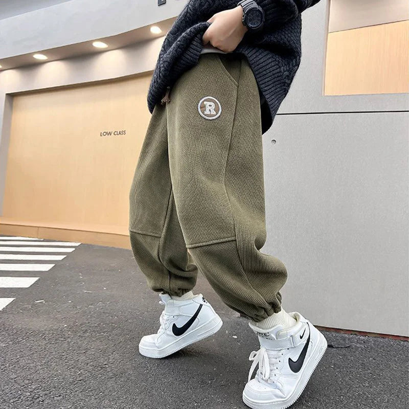 Korean Style Winter Warm Pants Children Sweatpants Thicken Corduroy Boys Casual Pants Boys Sport Pants Kids Loose Long Trousers