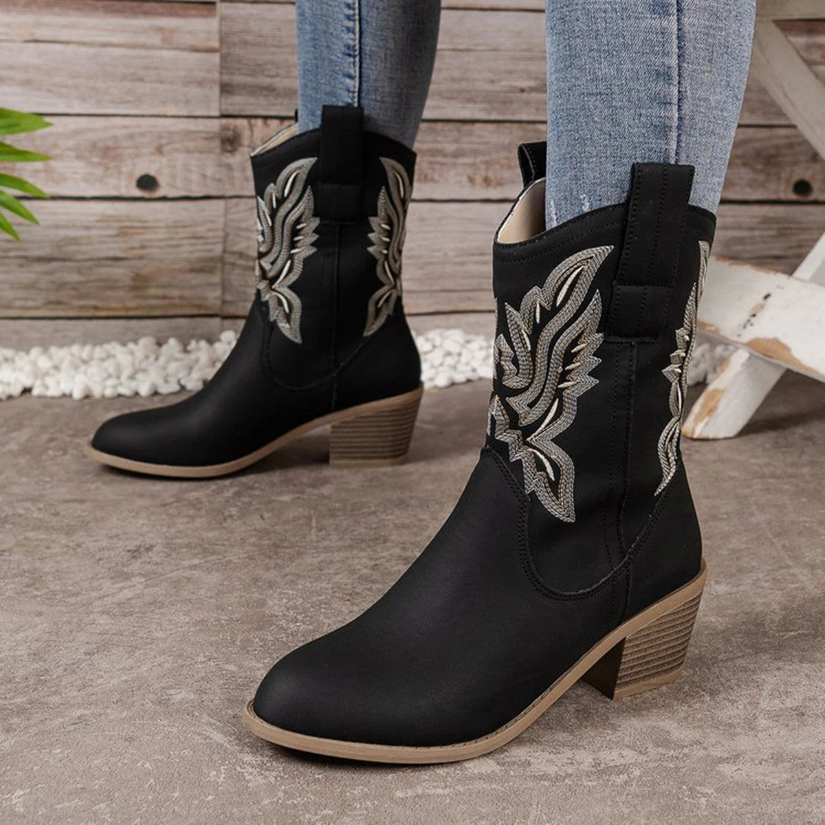 Shoes for Women New Embroidered Western Cowboy Boots Women Autumn Pointed Toe Thick Heel High Knee Boots Woman Botas De Mujer